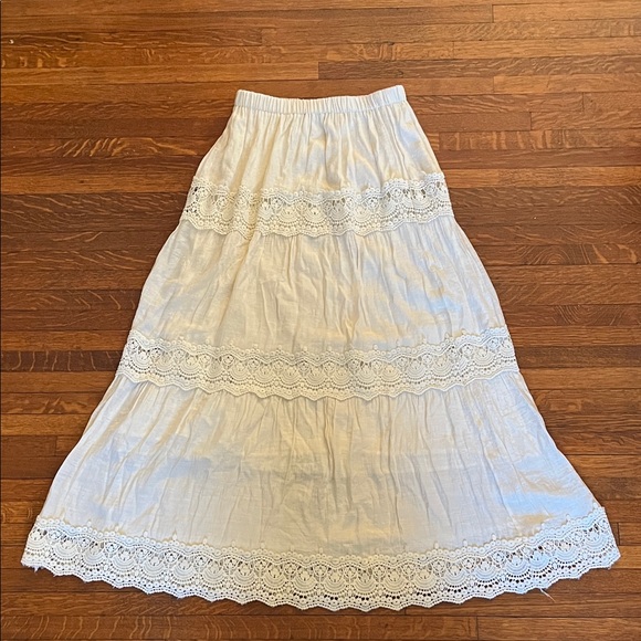 Vintage Cream Cotton Lace Maxi Skirt - Picture 7 of 8